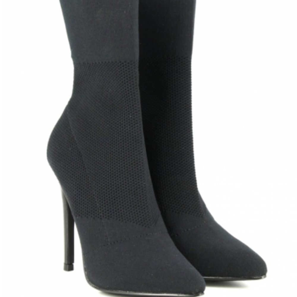 Steve Madden Century Black Mid-Calf Sock Booties